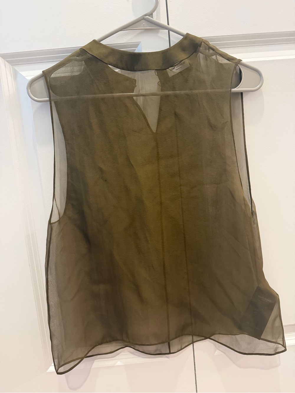 Saint Laurent Olive Sheer Sleeveless Camisole